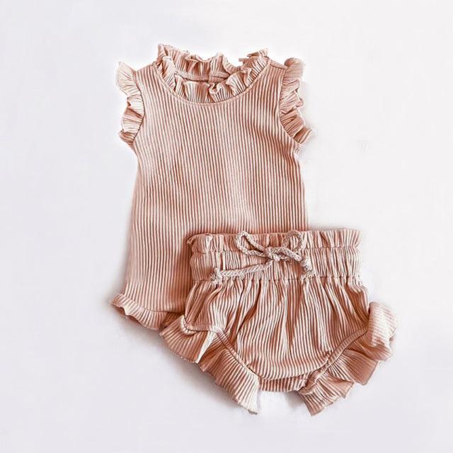 Mouwloze Geribbelde Ruffle Romper met Shorts