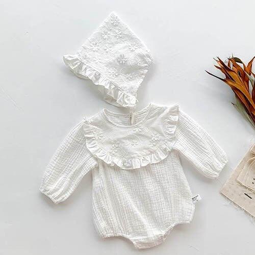 Witte Rimpel Romper & Muts Set