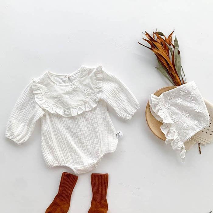 Witte Rimpel Romper & Muts Set